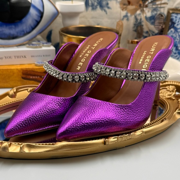 🆕 KURT GEIGER 🧿 NWOT Duke Pointed Toe Embellished Pump Mule - Size 6 - Picture 14 of 16